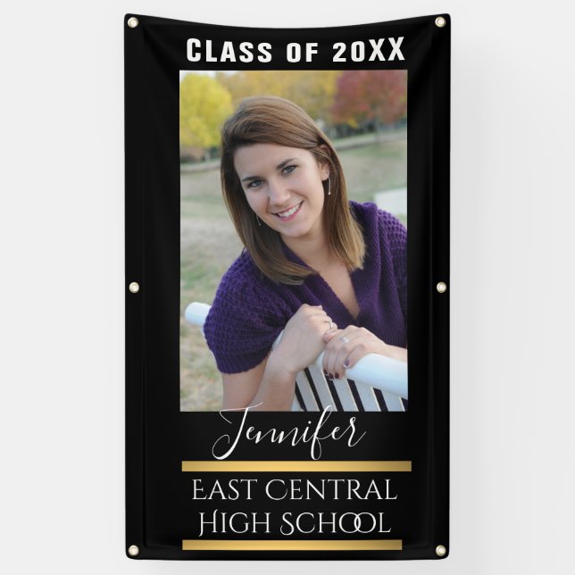 Black and Gold High School Senior Banner (Vertical)