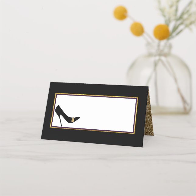 Black and Gold Highheel Wedding Place Card (Front)