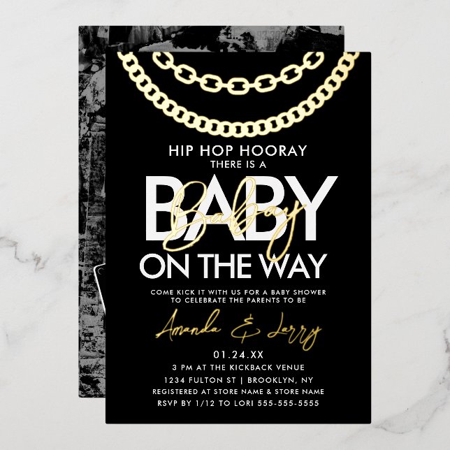 Black and Gold Hip Hop Baby Shower (Front/Back)