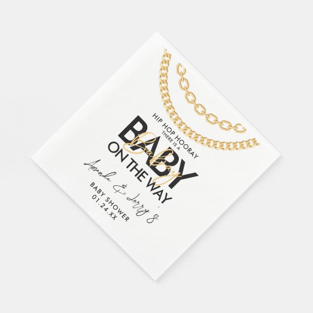 Black and Gold Hip Hop Baby Shower Napkin (Corner)