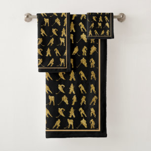 Black And Gold Hockey Theme Bath Towel Set
