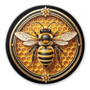 Black and Gold Honey Bee Ceramic Knob