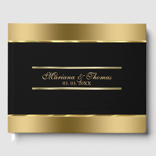Black And Gold Horizontal Stripes Guest Book (Front)