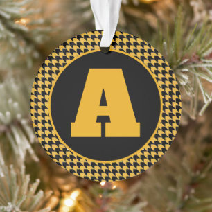 Black and gold houndstooth monogram ornament