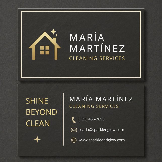 Black and Gold House Cleaning Services Slate Stone Business Card (Creator Uploaded)