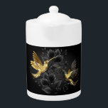 Black and Gold Hummingbird<br><div class="desc">Black and gold jewellery hummingbirds on grey background decorated with plants. Jewellery birds. Golden bird. Gold bird.</div>