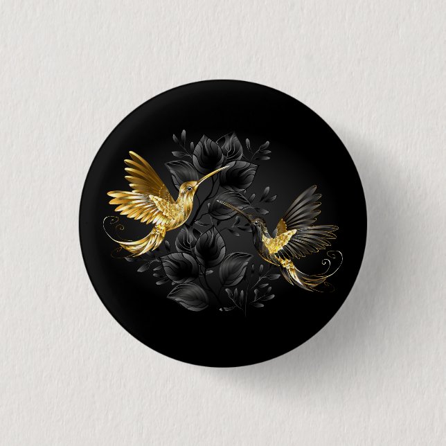 Black and Gold Hummingbird 3 Cm Round Badge (Front)