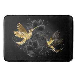 Black and Gold Hummingbird Bath Mat