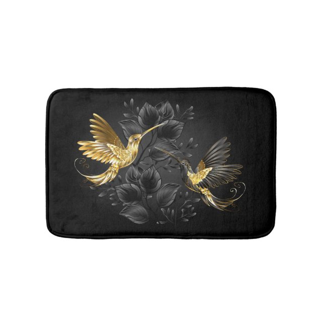 Black and Gold Hummingbird Bath Mat (Front)