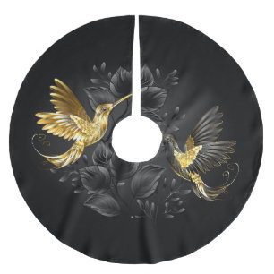 Black and Gold Hummingbird Brushed Polyester Tree Skirt