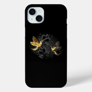 Black and Gold Hummingbird iPhone 15 Mini Case