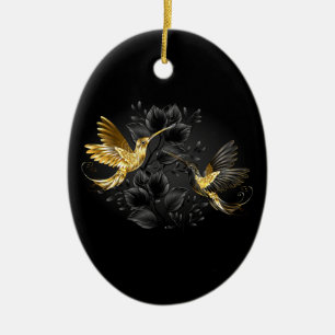 Black and Gold Hummingbird Ceramic Tree Decoration
