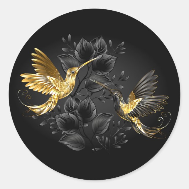 Black and Gold Hummingbird Classic Round Sticker (Front)