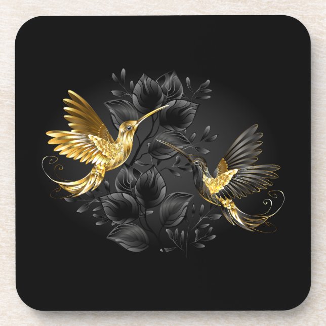 Black and Gold Hummingbird Coaster (Front)