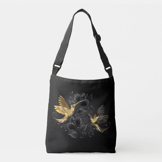 Black and Gold Hummingbird Crossbody Bag (Front)
