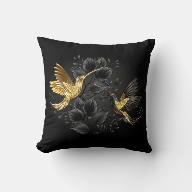 Black and Gold Hummingbird Cushion (Front)