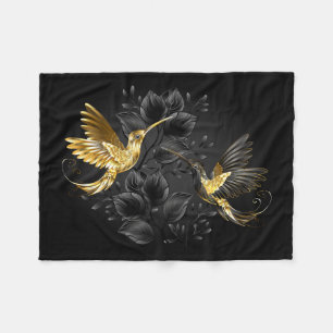 Black and Gold Hummingbird Fleece Blanket