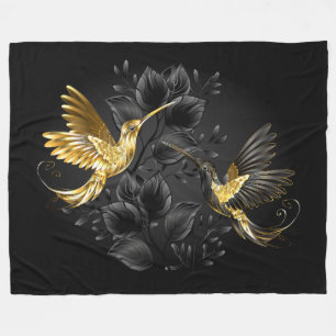 Black and Gold Hummingbird Fleece Blanket