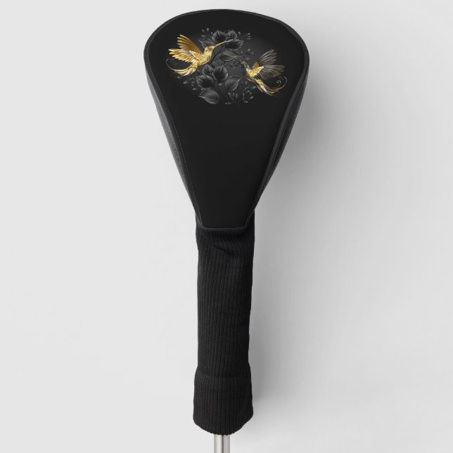 Black and Gold Hummingbird Golf Head Cover (Front)