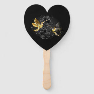 Black and Gold Hummingbird Hand Fan