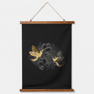 Black and Gold Hummingbird Hanging Tapestry
