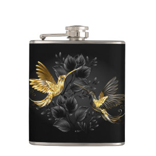 Black and Gold Hummingbird Hip Flask