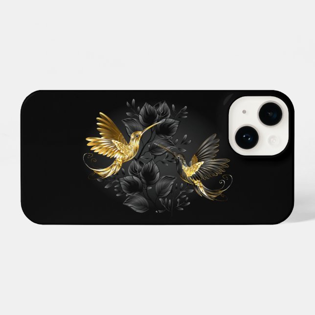 Black and Gold Hummingbird iPhone Case (Back Horizontal)
