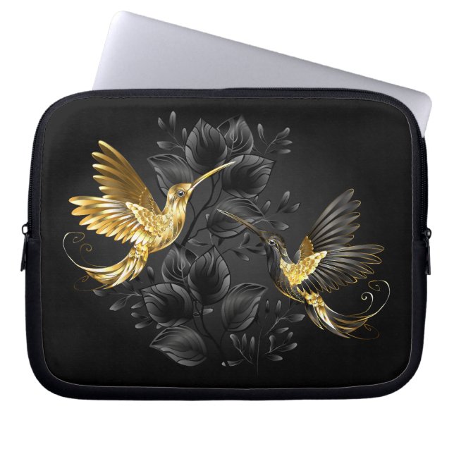 Black and Gold Hummingbird Laptop Sleeve (Front)