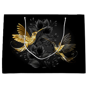 Black and Gold Hummingbird Large Gift Bag