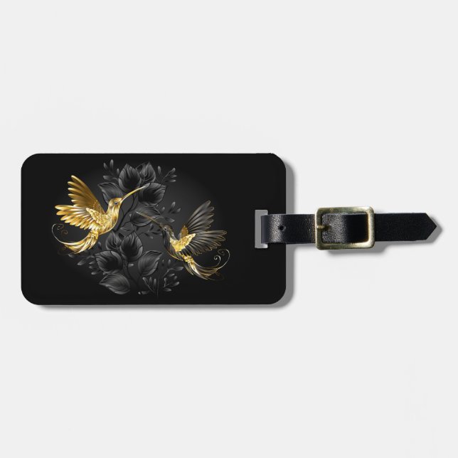 Black and Gold Hummingbird Luggage Tag (Front Horizontal)