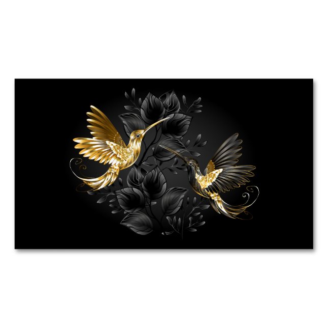 Black and Gold Hummingbird Magnetic Business Card (Front)