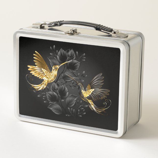 Black and Gold Hummingbird Metal Lunch Box (Front)