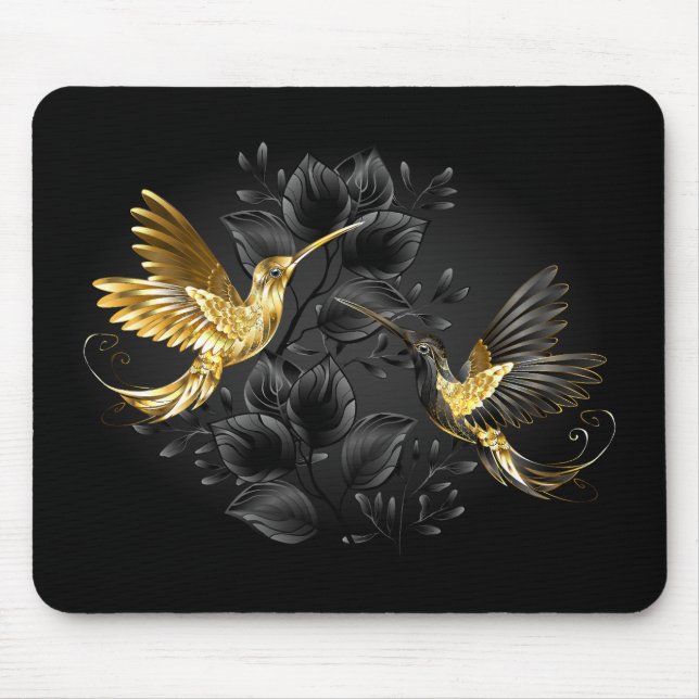 Black and Gold Hummingbird Mouse Mat (Front)