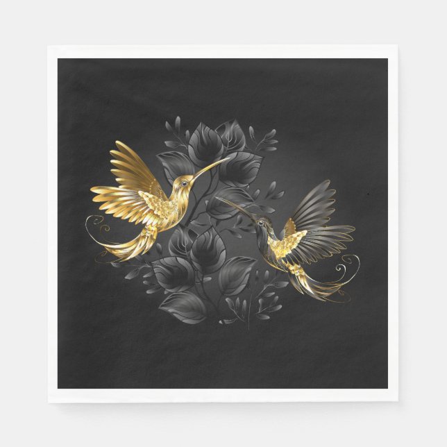 Black and Gold Hummingbird Napkin (Front)