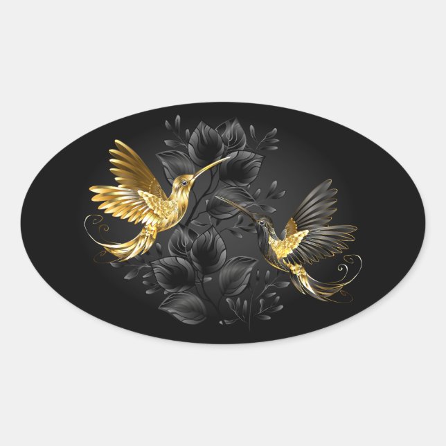Black and Gold Hummingbird Oval Sticker (Front)