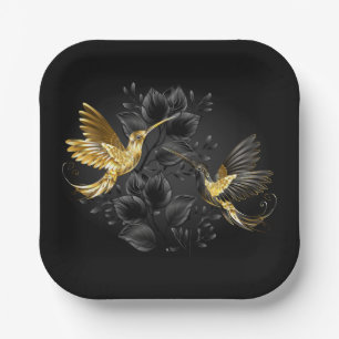 Black and Gold Hummingbird Paper Plate