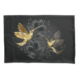 Black and Gold Hummingbird Pillowcase