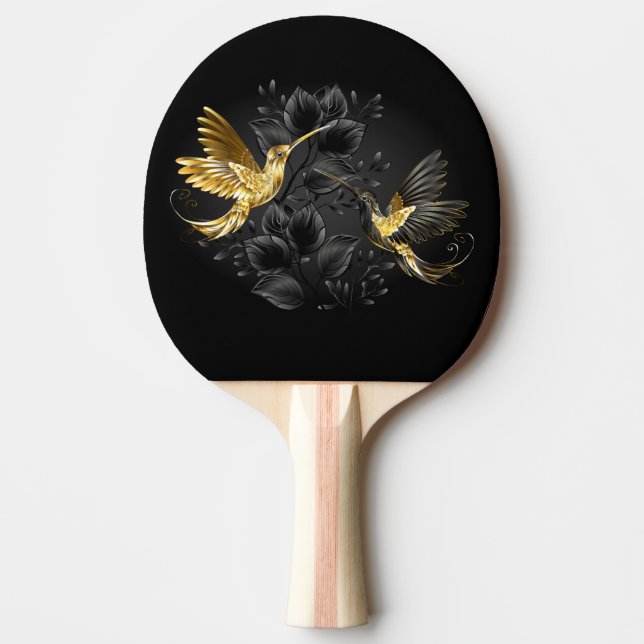 Black and Gold Hummingbird Ping Pong Paddle (Front)