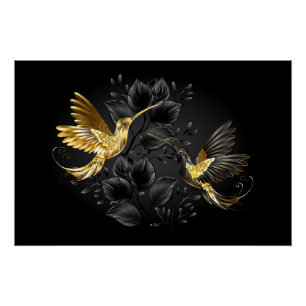Black and Gold Hummingbird Poster