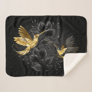 Black and Gold Hummingbird Sherpa Blanket