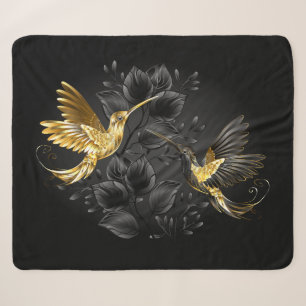 Black and Gold Hummingbird Sherpa Blanket
