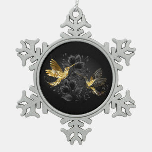 Black and Gold Hummingbird Snowflake Pewter Christmas Ornament