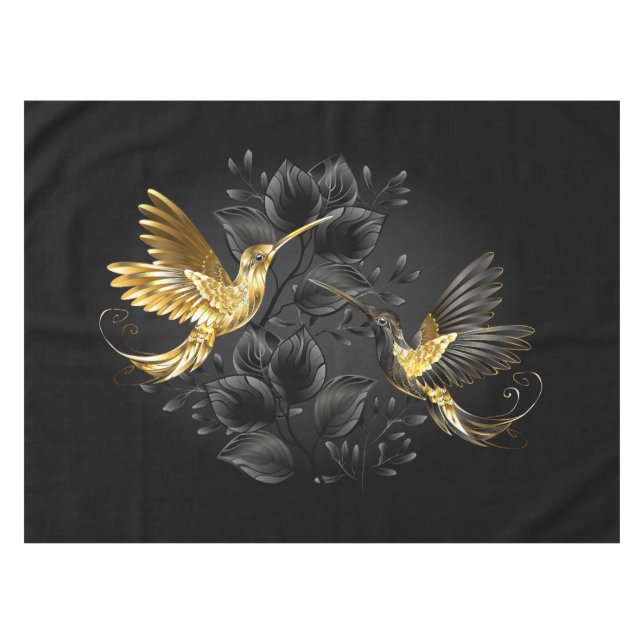 Black and Gold Hummingbird Tablecloth (Front (Horizontal))