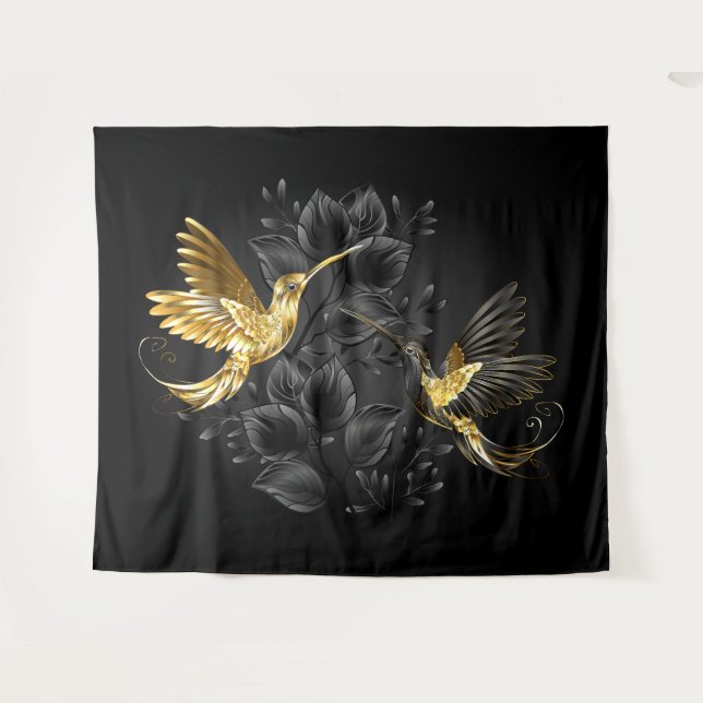 Black and Gold Hummingbird Tapestry (Front (Horizontal))