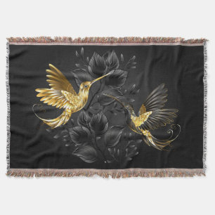 Black and Gold Hummingbird Throw Blanket