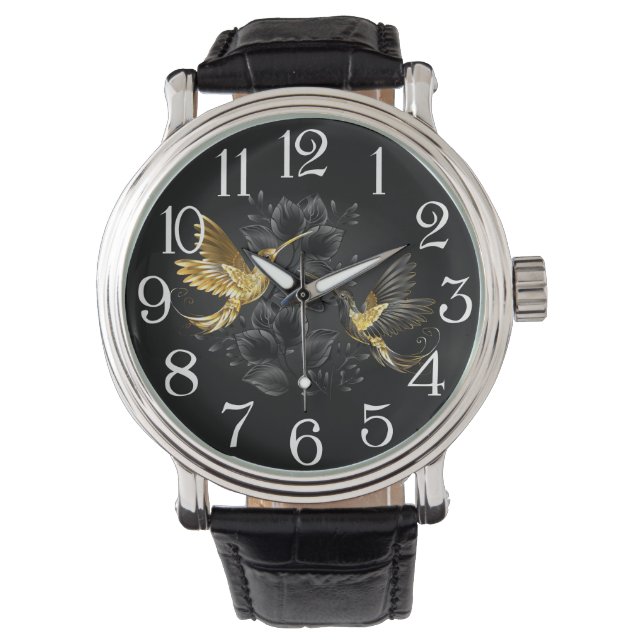 Black and Gold Hummingbird Watch (Front)