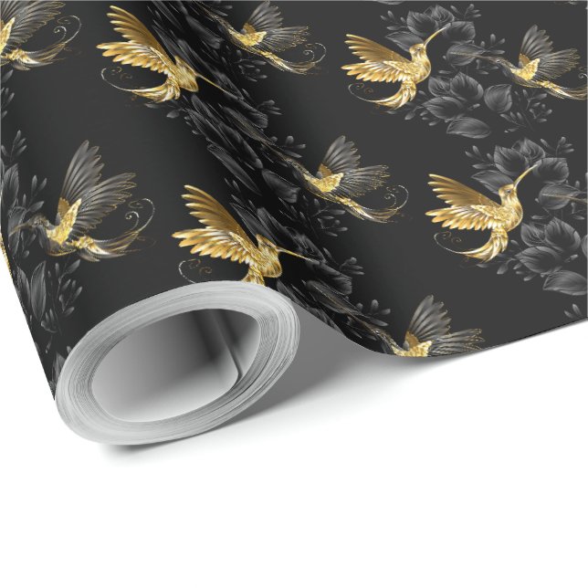 Black and Gold Hummingbird Wrapping Paper (Roll Corner)