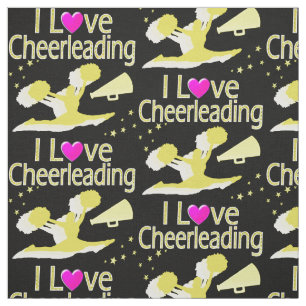 BLACK AND GOLD I LOVE CHEERLEADING FABRIC