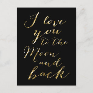 Black And Gold I Love You To The Moon Postcards