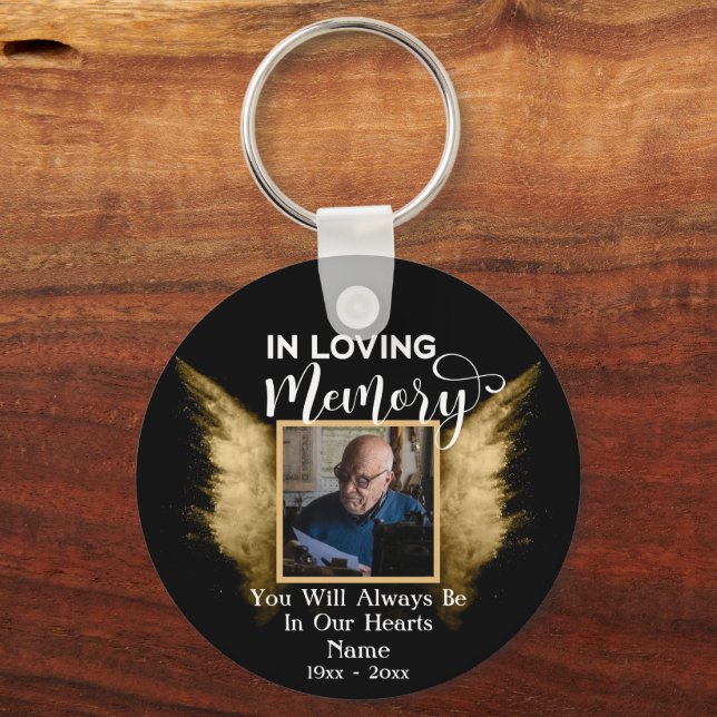 Black And Gold In Loving Memory Custom Photo Key Ring (Back)